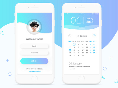 My Calendar UI app blue calendar design gradient headphone landing page one page psd ui ux