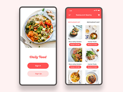 Daily Food II Restaurant App 🥗🍕 anroid app application dailyui drinks menu food food and drink ios iphone landingpage layout map mobile psd restaurant trend ui ux ux animation xd