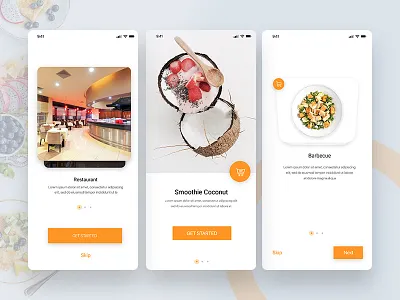 Walkthrough Screens android app appscreen catering cusine food foopapp iphone mobile ui onboarding restaurant restaurantapp starters ui uikit ux uxdesign walkthrough xd