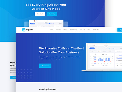 Digilab // Saas Landing Page Template app clean heroarea homepage minimal mobile onepage saas saas landing page signup simple software trend ui uikit useerinterface ux