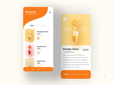 Juicy Mobile App Exploration android appdesing application blog food interaction interface ios juice mobile outline psd trendy typography ui uikit ux uxdesign wireframe xd