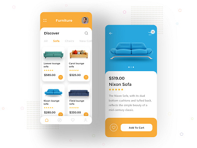 Furniture Mobile App app furniture app gradient icons interfacedesign iphone layout mobile psd template trend ui uikits ux wireframes xd