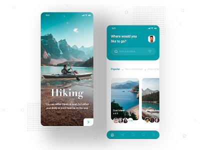 Hiking Mobile App app gradient interactiondesign interfacedesign ios iphone journey layout mobile psd template travelapp trend trip ui uidesign uikit ux wireframe kit xd
