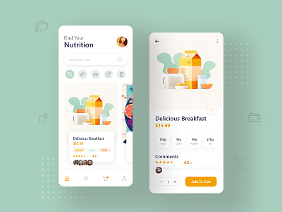 Food Order App Pages android app app design application blog food food and drink foodorder illustrationfood ios iphone mobile natural nutritionapp reviewapp trendy ui uiapp ux