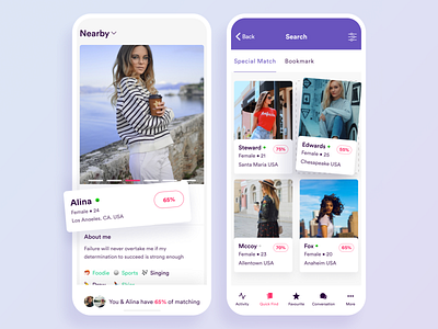 Dating App Inner Screens app appdesign clean color creative dating datingapp ios ios app design match matchfinder minimal mobile mobile app ui user interface ux