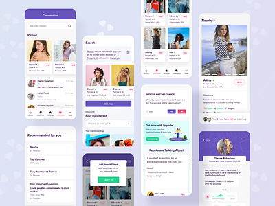 Dating App All Screens appdesign chat chatting dating datingapp illustration matching message mobile mobile design mobile ui mobileapp mobileappdesign ui user interface ux