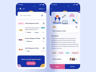 Classified App Inner Screens android app app design app design icon ui web ios guide apply job classified classified ads colorfull designer job hybrid app illustration ios app design job job detail job post job search memphis mobile app mobile app design mobile design