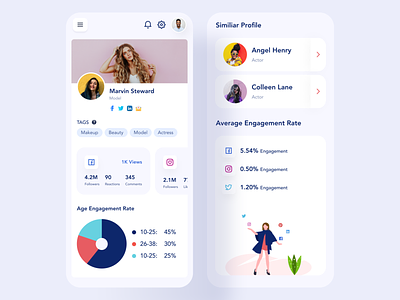 Influencer Dashboard Responsive UI 02 android app profile application clean graphic illustration influencer influencer app ios mobile app profile page rebound redesign responsive design responsive version statistics ui web app web app design