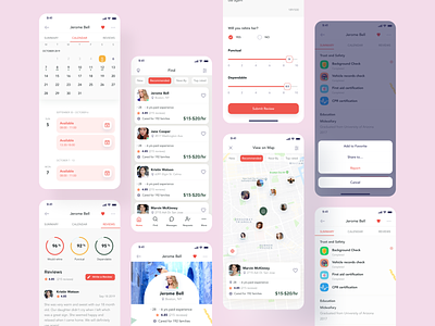Maid App All Screens appdesign appprofile calendarapp filters hybridapp iosdesign maidapp maidfinding maidprofile maidservices mapfinding mobileapp mobileappdesign mobiledesign productdesign productidea uidesign uxdesign visualdesign