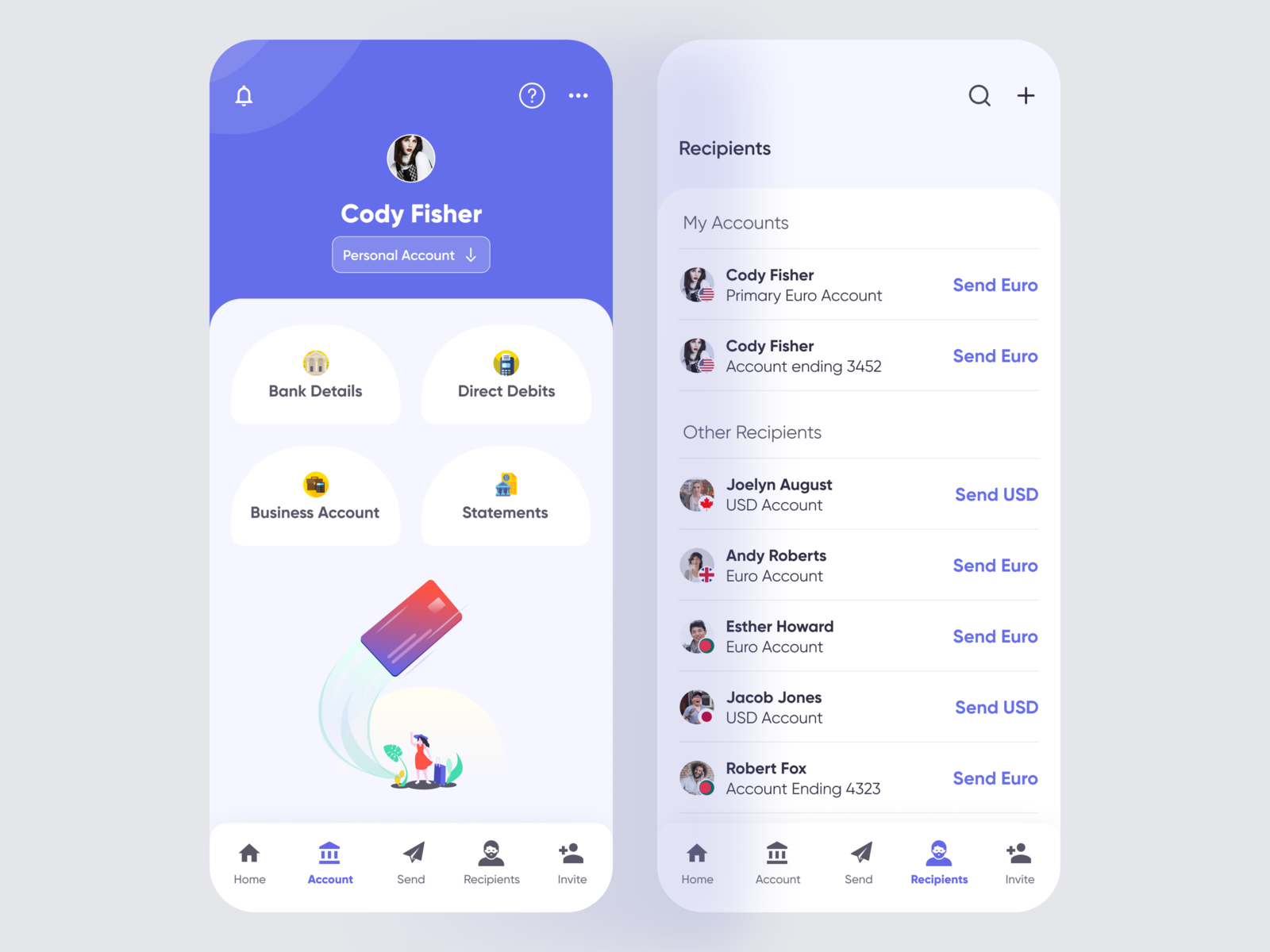 Banking App (Accounts & Recipients) by Syed Raju on Dribbble