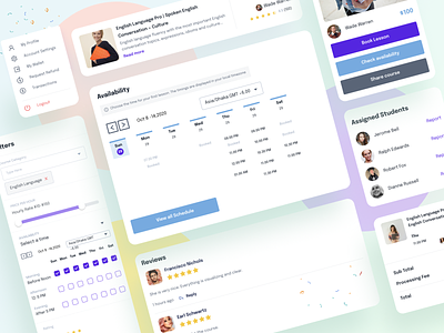 Online Courses Dashboard assigned students book lesson check availability component course filtering dashboard dashboard kit dashboard ui design system education education app education dashboard education website figma online course reviews schedule web share course webapp webapplication