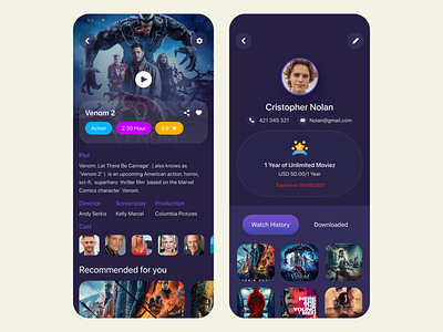 Entertainment App I Profile & Movie Details app inner page app profile app series app ui app ui design broadcasting app cross platform app entertainment app flutter app hybrid app mobile mobile app design movie app movie detail page netflix ott app ott app ui over the top app product design ui design