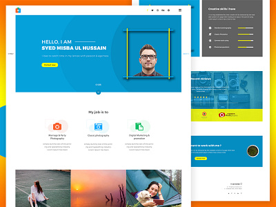 Photographer Personal portfolio Website Concept colourfull concept creative dribbble illustration landing page minimal photoshop psd ui ux web design