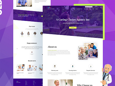 Caring agency Landing page 01 agency bubble caring dark doctor home hospital human landing page old age service user interface