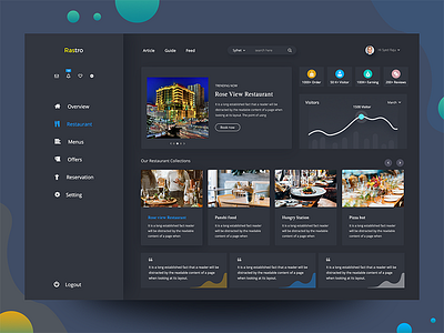 Web Apps (Restaurant Dashboard) Inner Screen! conceptual project work dashboard 2018 dashboard inner screen earning order restaurant apps restaurant finding apps review tags testimonial visitors visitors tracking