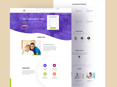 Caring agency Landing page 02 agency bubble caring color doctor home hospital landing page old age shape user interface web