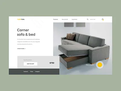 Furniture II Header Exploration bed creative furniture landing minimal parallax sofa trendy typo ui ux web