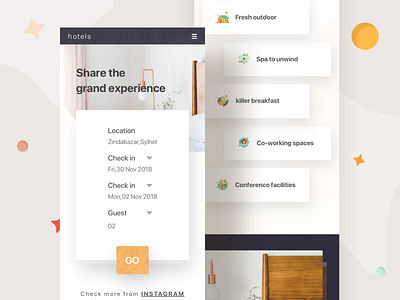 Responsive 04 (Hotels Landing) 2019 clean creative design memphis minimal mobile responsive shadow shapes ui user interface