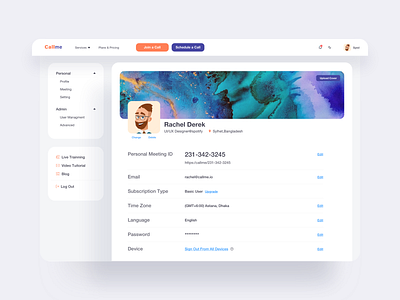 Communication Platform Profile UI account accountsetting apps call clean communicationplatform dashboard meeting platform profile scheduling setting shadow software design uiuxdesign videocall visual design web webapplication webapps