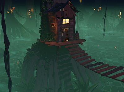 Stylized House in the Swamps 3d blender cartoon dagerous design eerie enviroment house modeling render stylized swamp tree