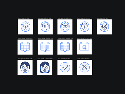 Age range + calendar schedules icon set research