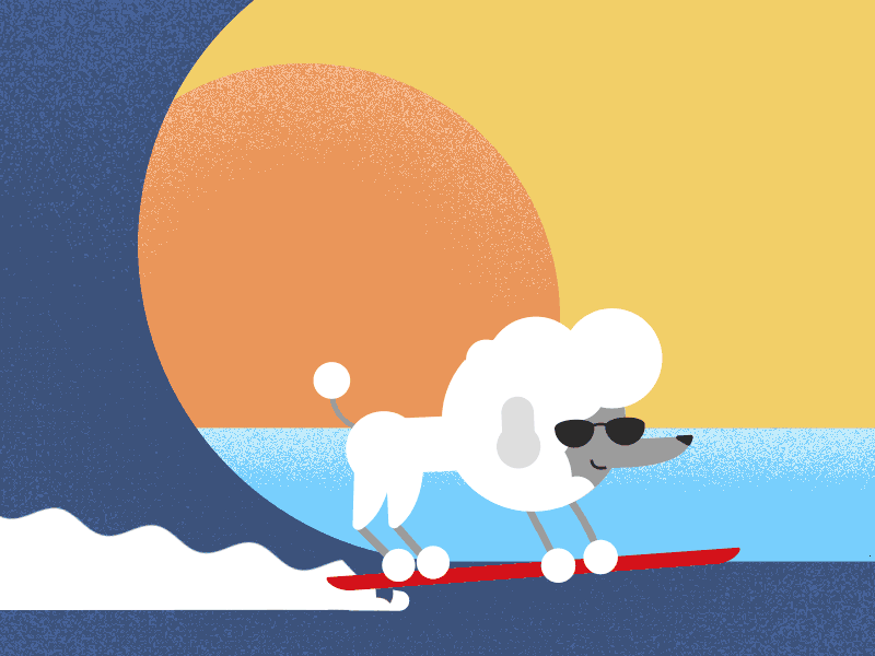 Stanley The Surfin' Poodle - Music Video animation beach character dog flat illustration loop motion ocean poodle rubber hose rubberhose surf surf board ui wave