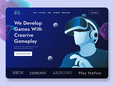Game Developer Web & Landing Page 3d animation branding game game dedveloper gaming graphic design hero section illustration landing page logo motion graphics playstation ps4 typography ui video game virtual reality xbox xbox game