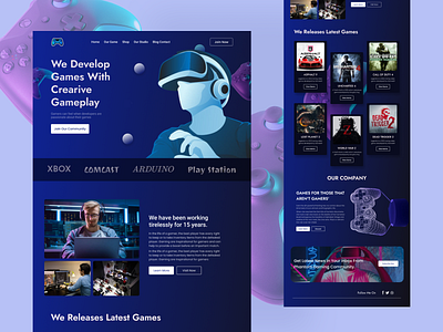 Game Developer Web & Landing Page 3d animation app branding design figma design game game developer gaming graphic design illustration landing page motion graphics playstation ui video game virtual reality web website xbox game