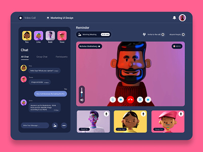 Video Chat Dashboard UI (Dark mode)