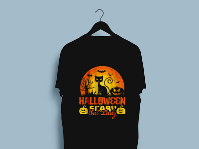 Halloween Scary Cat Lady T- Shirt Design