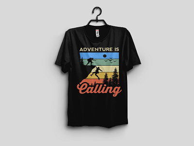 Adventure Is Calling T- Shirt Design adventure adventure t shirt apparel clothing graphic design hiking hiking t shirt design mountain t shirt shirt t shirt tree typography vector