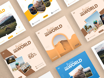 Travel And Tourism Social Media Post Template typography world