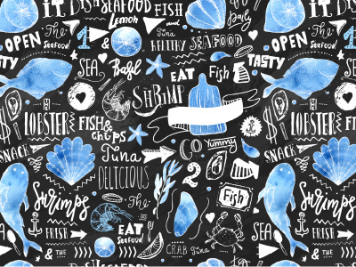 Seafood pattern lettering menu seafood sketch wrapping