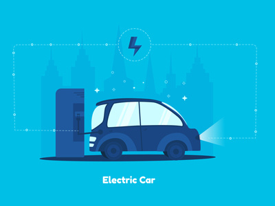 Electric Car Flat illustration car city flat illustration night