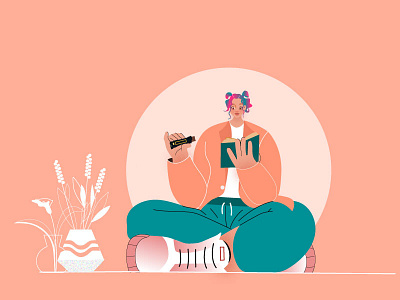 book reading book reading flat character girl illustration reading sitting girl