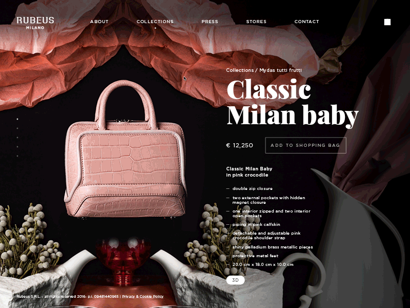 Rubeus milano product page concept fashion luxury milan parallax product shop store