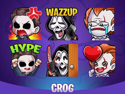 Classic Horror Twitch Emote chibi cute emote horror illustration jason pennywise sub badge twitch twitch emotes