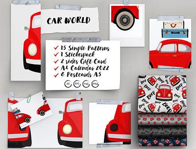 CAR WORLD adobe illustrator branding calendar car cartoon digital graphic design illustration pattern postcard