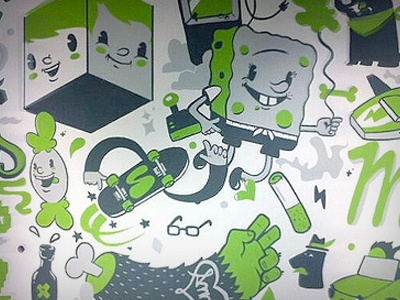 Wallpainting @ gosub communication Berlin berlin bkopf communication gosub green grey illustration wallpainting white