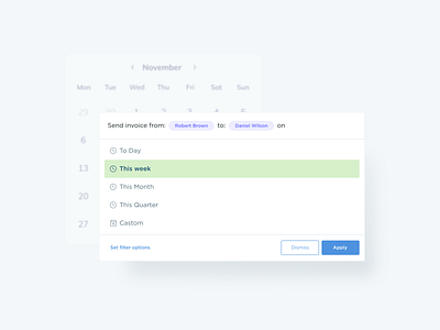 Invoice schedule actions button calendar figma filter filter ui quick action send tag ux