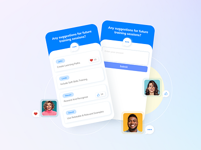 Training session app cards cards ui chat clean education education app interface likes minimal mobile ui product question texting ui ux