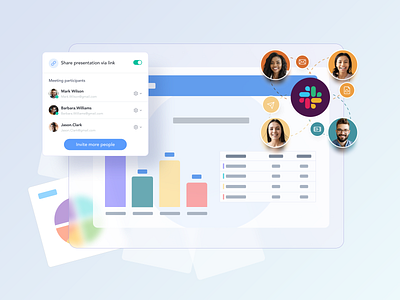 Presentation meeting application clean connection interface links meeting modal window modals presentation product slack slide ui user ux web
