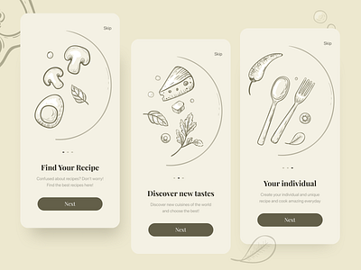 Recipe studio app application button clean food food app illustraion inspiration mobile onboarding recipe recipe app ui vector