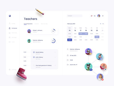 Classes management dashboard app calendar calendar ui clean connection icons illustraion interface minimal muzli product schedule ui user userinterface