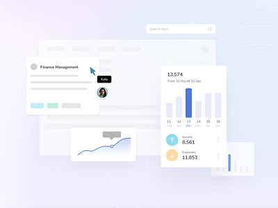 Finance Management app card chart cursor finance gradient income interface saas saas app saas design search