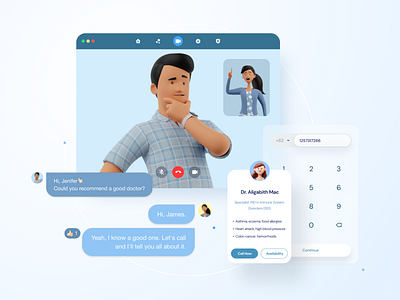 Call a doctor app buble chat business card chat dial doctor nft number sergushkin sergushkin.com telephone ui ux video call web zoom