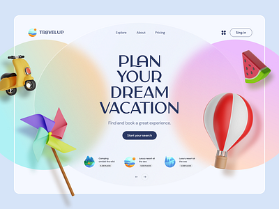 Dream vacation adventure booking clean descktop illustration menu planer trip ui vacation web