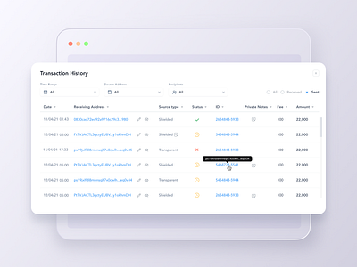 Transaction History app clean design filter form icon input interface muzli nft product saas table tooltip transaction ui web