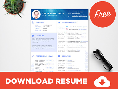 FREE Resume Template Download PSD + Sketch