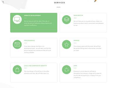 Page with description of services agency business design green icons kit muzli page product services ui ux web